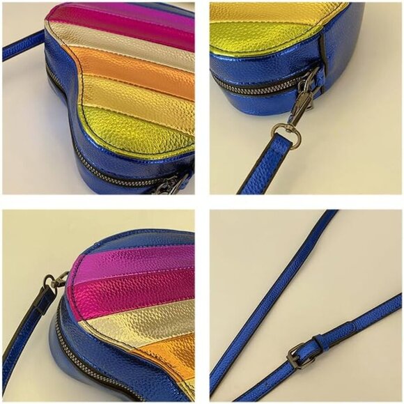 Rainbow Heart Shaped Crossbody Bag Womens Color Block Compact Trend - Picture 3 of 7